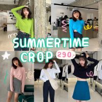 chuuchop_พร้อมส่ง(C7629) ⛱☀️ SUMMERTIME longsleeve crop tops เสื้อยืดครอปแขนยาวผ้าร่อง มี5สี