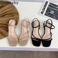 2022 Elegant Narrow Band Sandals Women Thick Heel Ladies Ankle Strap Shoes High Quality Open Toe Sandal Summer Mujer