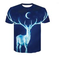 2023 Customized Fashion Sika deer 3D pattern printed animal mens New style T-shirt casual loose short sleeves，Contact the seller for personalized customization