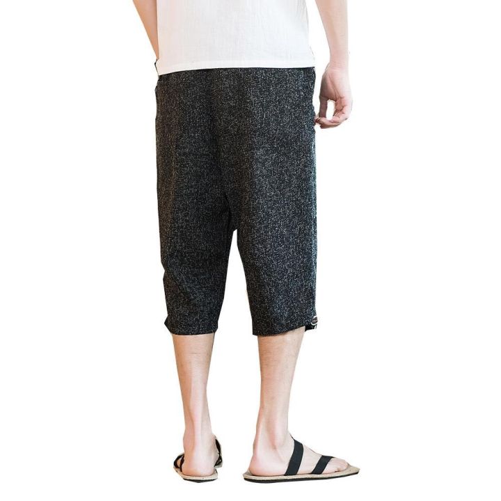 กางเกงขายาวผ้าลินินตัดชายบวก-xl-xl-แนวโน้มคนอ้วนกีฬาและการพักผ่อนกางเกงชายหาดกางเกงขาสั้นฤดูร้อน