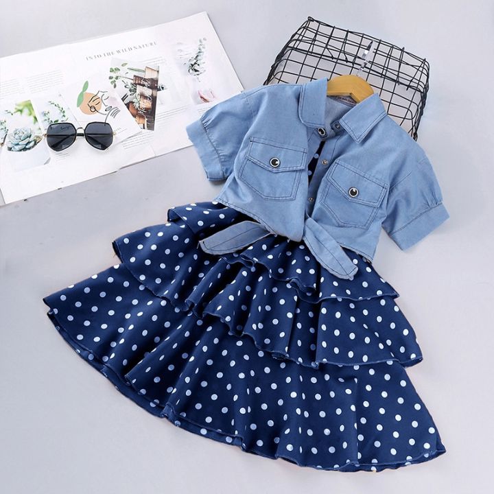 2pcs-kids-dresses-for-girls-elegant-sling-princess-dress-blue-denim-jacket-3-11-years-girl-flower-dress-summer-children-clothes