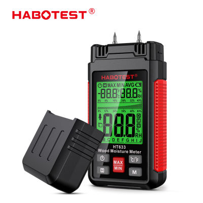 HABOTEST HT633 Wood Humidity Meter เครื่องวัดความชื้นแบบไม้ Flush Detection แม่นยำยิ่งขึ้น,LCD Backlight แสดงอุณหภูมิและความชื้น,Multi Material Detection เครื่องวัดความชื้นแบบมัลติฟังก์ชั่น