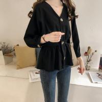 Korean casual womens long sleeve button-down solid shirt