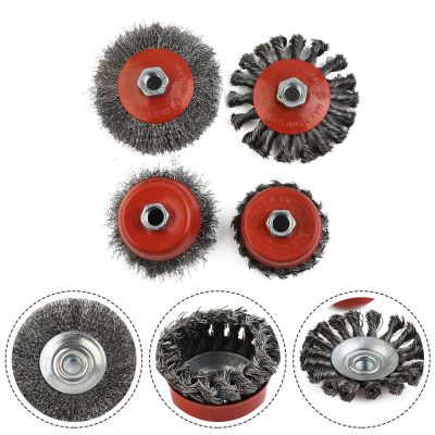 4 Pack Wire Wheel 3 Inch Twisted Knotted Carbon Steel Wire Wheels Steel Wire Brush Angle Grinder Combination Set For 5/8"\-11UN Rotary Tool Parts Acc