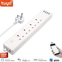 Tuya smart life UK Standard WiFi Smart Power Strip with 4 Socket 4 USB Port  WiFi timer  Voice Control by Google Home   Alexa Ratchets Sockets