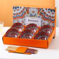 ?พร้อมส่งจากไทย?เซ็ท ชุด ชาม เซรามิค ถ้วย Set 6 ใบ พร้อมกล่อง ถุง ตะเกียบ 6 คู่ Style Bohemin เข้า ไมโครเวฟ ได้ สวยงาม ของขวัญ ของฝาก ของชำร่วย