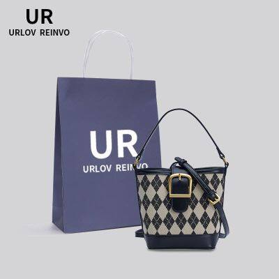 ▤✑◎ UR Messenger Bag Women 2023 New Bag Explosion Style Spring and Summer High-end Texture Minority Rhombus Single Shoulder Portable Bucket Bag