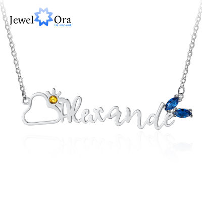 925 Sterling Silver Personalized Name Necklace with Sunshine Charm Cloud Custom 2 Birthstone Nameplate Pendant Jewelry Xmas Gift