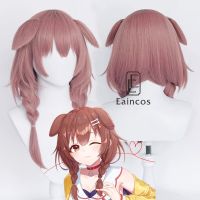 Vtuber Hololive-Peluca De Cosplay De Inugami Korone Para Niñas, Pelo Sintético Resistente Al Calor, Trenzas Rojas Y Marrones Con Orejas, 55Cm