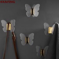 【YF】 KK FING Bathroom Acrylic Butterfly Clothes Hook Wall Hooks Behind Door Single Hanger Gold Coat Free-punch