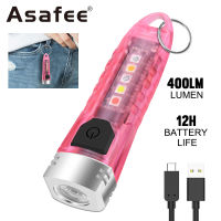 Asafee Porable V1 Mini Flashlight 400LM XPG2 LED Torch IPX6 Waterproof  TYPE-C USB Rechargeable Light Memory Function Fluorescent White For Camping Hiking Outdoor