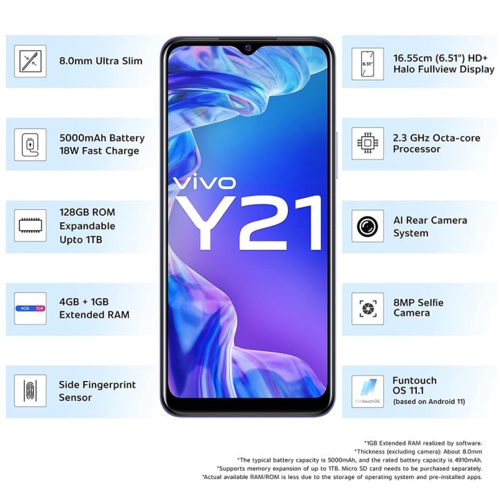 vivo-y21-2021-หน่วยความจำ-ram-4-gb-rom-64-gb-โทรศัพท์มือถือ-มือถือ-วีโว่-โทรศัพท์vivo-หน้าจอ-6-51นิ้ว-โทรศัพท์-กล้องหน้า-8mp-แบตเตอรี่-5-000-mah-ชาร์จไว-18w