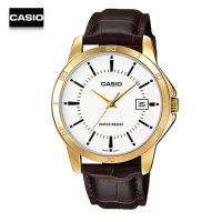 Velashop นาฬิกาผู้ชายสายหนัง Casio สายหนัง รุ่น MTP-V004GL-7AUDF, MTP-V004GL-7A, MTP-V004GL (สีน้ำตาลแดง)