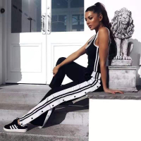 HOUZHOU Women Joggers Sweatpants Casual Wide Leg Pants Women Stripe Hip Hop Sweatpants Streetwear Women Button Trousers Vintage