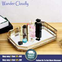 Wander Cloudly ถาดโชว์อาหารกระจกถาดโต๊ะเครื่องแป้งจานสแตนเลสถาดกระจกยุโรปสำหรับโต๊ะเครื่องแป้งน้ำหอมขนมขบเคี้ยวเค้กของหวานอาหาร