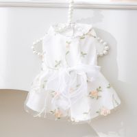 2023 Summer Puppy Dog Clothing Cute Flower Print White Cotton Lace Princess Dress For Small Medium Dog Chihuahua Pet Dog Clothes Dresses