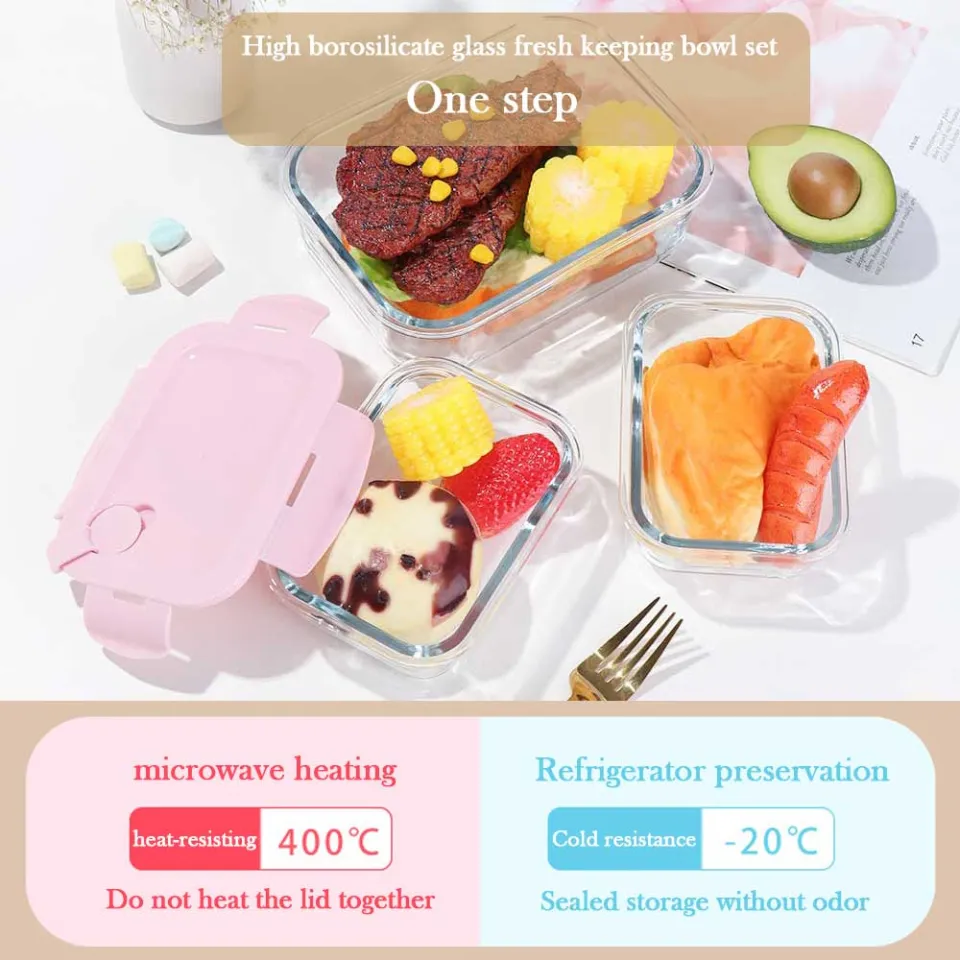 Tableware Freezer Dishwasher 410/700/1040ml 3 Colors Glass Lunch Box  Microwave Oven Safe Food Storage Containers Airtight Lid Container BLUE  410ML