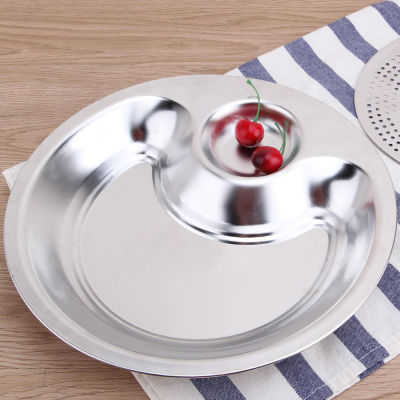 Stainless Steel Dumplings Plate with Dipping Saucer Double-layer Draining Dinner Plates Serving Dish
