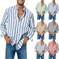 Mens Fashion Casual Striped Linen Buckle Collar Pocket Long Sleeve Shirt Top Shirts Brand For Men Mens Summer Top Solid T Shirt Men Long Sleeve Turtle Neck Men Long Sleeve T Mens Polyester Blend Shirts Men Thin Tees House Gift เสื้อยืดผู้ชายพลัสไซส์