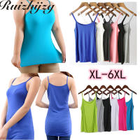 พร้อมสต็อก2XL-6XL ยืดเสื้อกล้าม Camisole ธรรมดาสีพลัสขนาด2021ผู้หญิงขนาดใหญ่สำหรับสตรี Roud คอ Modal ผ้าฝ้ายแขนกุดลำลองสวมใส่สีดำสีขาวสีชมพูสีเทา Rose Maroon เสื้อฤดูร้อน