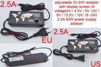 1PCS adjustable 3V-24V adapter with display screen of voltage3V/4.5V/5V/6V /9V /12V 5A13.5V/15V 18 -24V 2.5A 60W power adatper