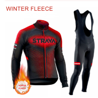 Winter Cycling Jersey Set 2021 STRAVA Thermal Fleece Cycling Clothes MTB Bicycle Clothing Keep Warm Mountain Bike Cycling Wear