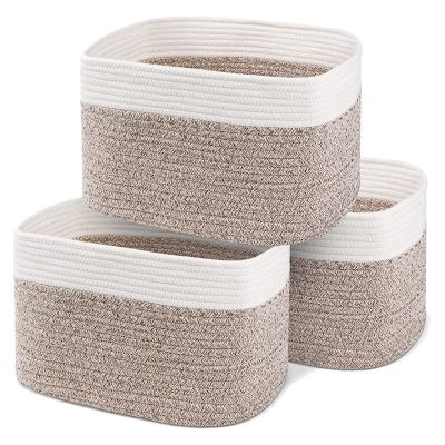 Woven Cotton Rope Basket Set of 3 with Handles,Storage Baskets for Organizing Nursery,Toy,Shelves