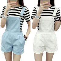 ◈ﺴ cddsaa Elastic Waist Dungarees Cotton Pockets Rompers Playsuit Shorts Pants 1pcs