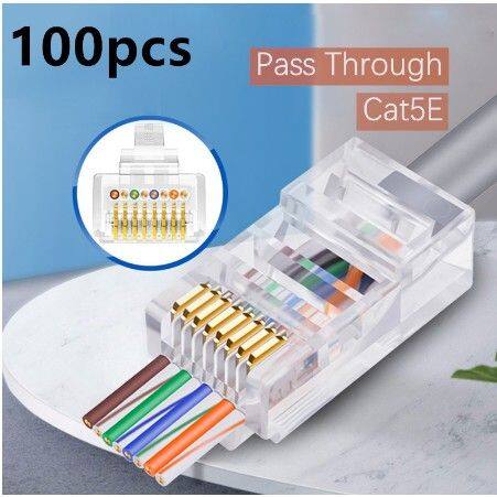 (100pcs) CAT6 Rj45 Passthrough Cat5e Cable Cat 5e Connector Ethernet ...