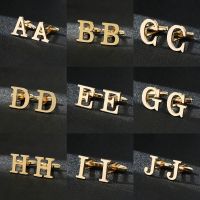 【hot】 Mens French Cuff Links 26 Letters A-Z Gold Color Mens Cuffs Accessories Wedding Jewelry