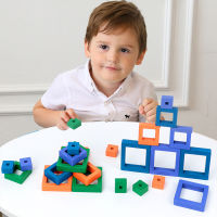 【cw】Children Logical Thinking Games Square Blocks Toys Geometric Shape Cards Matching Games Educational Wooden Puzzle Toys For Kids