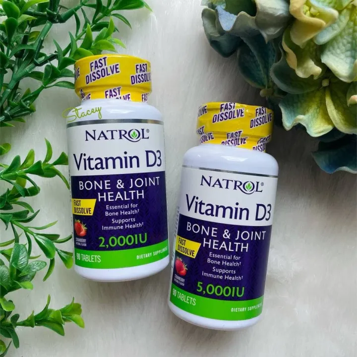 Natrol Vitamin D3 2,000 IU/5,000 IU, Bone & Joint Health, Fast Dissolve, Strawberry Flavor, 90