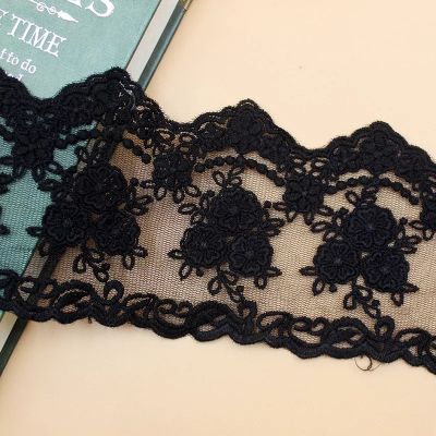 High Quality Black Small Flower Cotton Embroidered Lace Decoration Accessories Lace Trim Width 9cm DIY Lace Fabric 5Ydslot