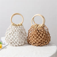 Bucket Shoulder Bag Hollow Handbag Summer Handbag Fishnet Shoulder Bag Rattan Purse Straw Handbag