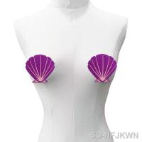 【CW】ஐ  5 pairs/lot 8x8.2CM women disposable self adhesive nipples covers purple glitter shell invisible Chest Petals breast patch