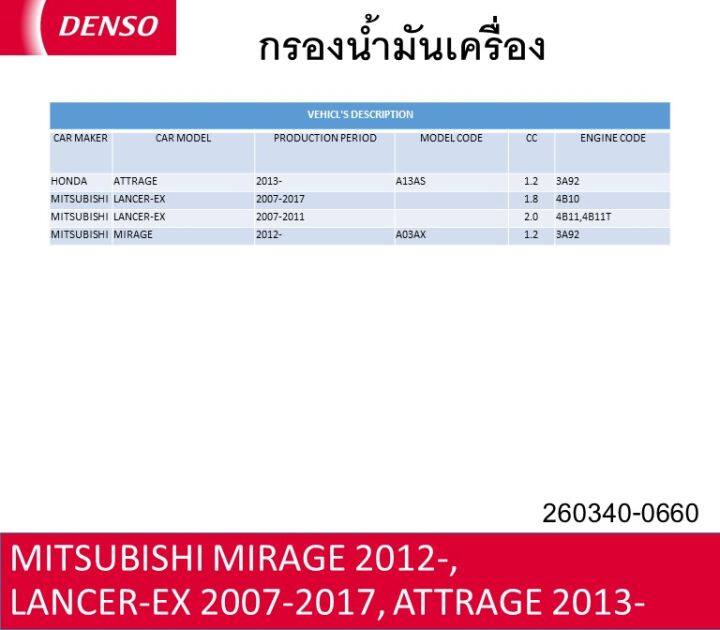 กรองน้ำมันเครื่องเด็นโซ่-260340-0660-สำหรับ-mitsubishi-mirage-lancer-ex-2007-2017-attrage-2013-2018-triton-2-4-pajero