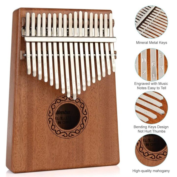 kalimba-17-keys-thumb-paino-portable-mbira-sanza-และเปียโนนิ้วไม้ทำจากไม้มะฮอกกานีมีอุปกรณ์การเรียนการสอน