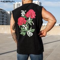 Men Tank Tops Flower Printing O-neck Sleeveless Streetwear Loose Vests 2023 Summer Fashion Casual Men Clothing S-5XL INCERUN