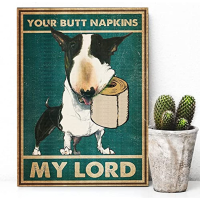 Jimin Funny Bull Terrier Bathroom Wall Decor - Your Butt Napkins Wall Art โปสเตอร์สำหรับห้องนอน,ห้องน้ำ,ร้านกาแฟ-สไตล์ย้อนยุคสำหรับคนรักสุนัข