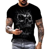 3D Skull Printed Black Streetwear Mens T-Shirts Short Sleeve Round-Neck Horror Halloween Man Tops Loose Gothic Round-Neck Tees