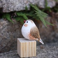 Nordic Decoration Pure Handmade Solid Wood Carving Fat Bird Grey Zebra Finch Home Bookcase Desktop Handmade Decoration Decor