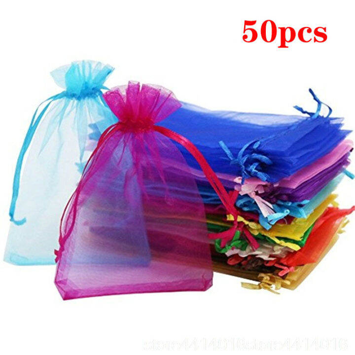 50pcs Organza Gift Bags Jewelry Candy Bag Wedding Favors Bags Mesh Gift