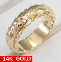 14K Gold มือแกะสลักขอบคลื่นแหวน Hawaiian Hand แกะสลัก Heritage ออกแบบแหวนสำหรับของขวัญครบรอบเจ้าสาวงานแต่งงานแหวนหมั้นขนาด5-11personalized ของขวัญเครื่องประดับ