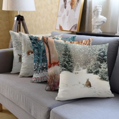 【JH】 Cushion Cover Snow Night Print Sofa Pillowcase 45x45cm funda de almohada
