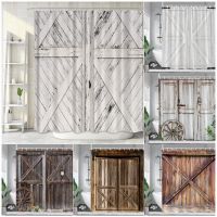 Rustic Barn Door Shower Curtain Grey White Wooden Board Vintage Farmhouse Decorative Bathroom Curtains Polyester Fabric Set Hook