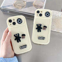 3D ลายหมีสีกาแฟสีดำการ์ตูนน่ารักสำหรับ IPhone14รุ่น13 12 11 Pro Max สำหรับเคสโทรศัพท์เป็นคู่แฟชั่น