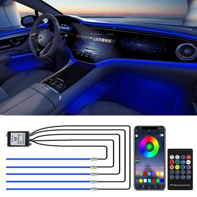 【CC】 DC12V RGBW Car Ambient Interior 3/4/5 1 Neon&nbsp;Fiber Optic Strips Lamp Music Atmosphere