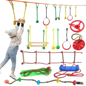 Sunnyglade Backyard Ninja Line Hanging Obstacle Course/Slackers Ninja Line  Accessories for Kids - 40ft Slackline Kit