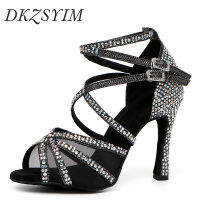 DKZSYIM ผู้หญิงรองเท้าเต้นรำละติน Rhinestone ละติน Salsa สาวรองเท้าเต้นรำสีดำเงารองเท้าเต้นรำบอลรูมสำหรับสาวสุภาพสตรี