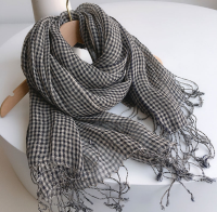 100 linen small plaid scaves summer spring japanese style crepe air conditional shawls black white check weaved pashmina wraps